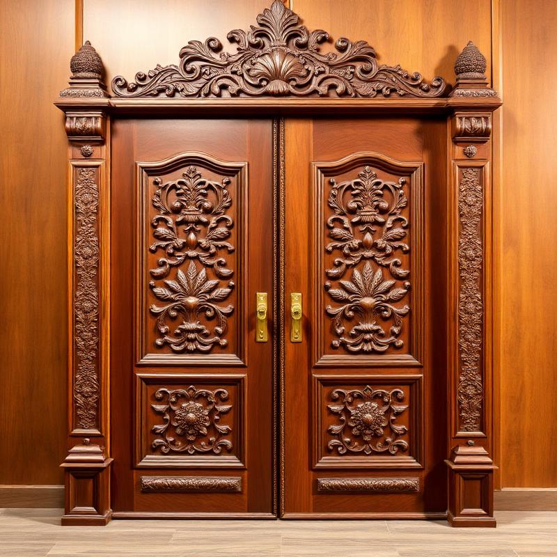 Double Door Pooja Entry pooja doors wooden mandir