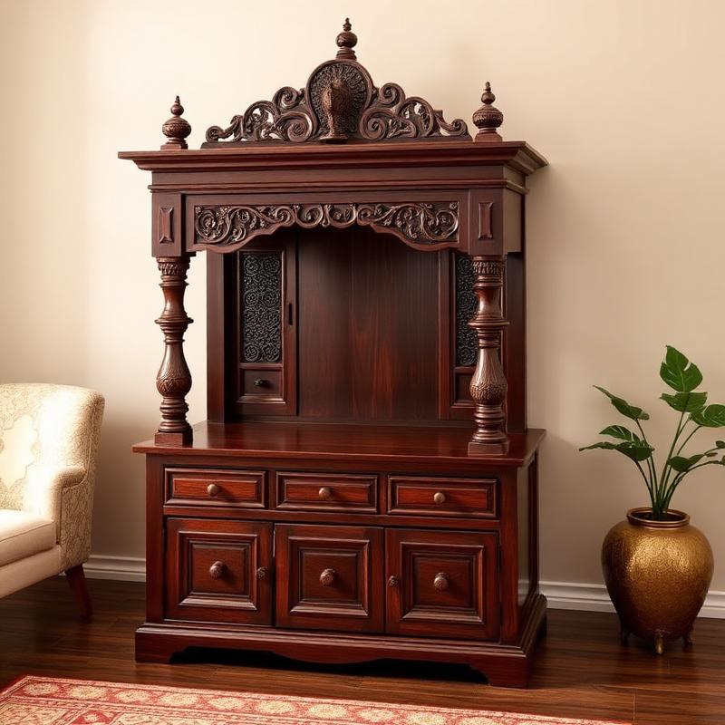 Heritage Storage Mandir floor standing wooden mandir