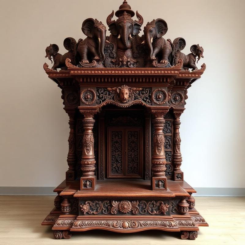 Elephant Motif Temple traditional wooden mandir