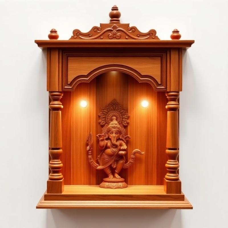 LED Backlit Wall Temple wall mounted wooden mandir